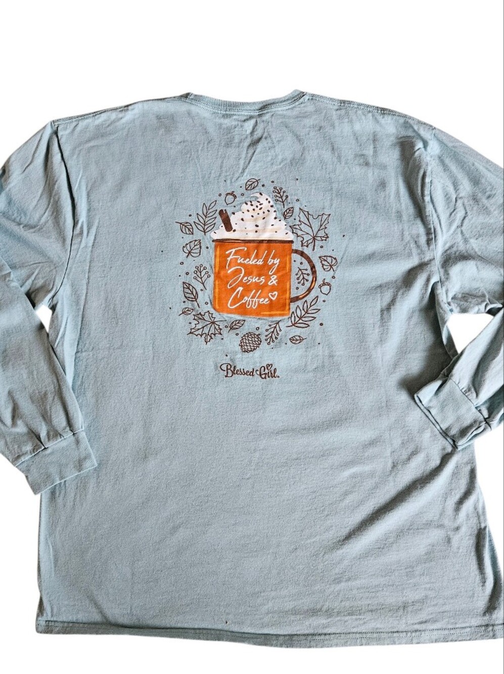 Blessed Girl Long-sleeved Tee, 2X "Fueled By Jesus & Coffee"